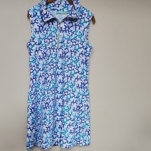 Anthony's Resort Wear White Blue Coral Pattern Dress Size M Preowned